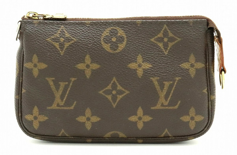 Louis Vuitton Monogram Pochette Accessoires Pouch Canvas Leather Brown Tan